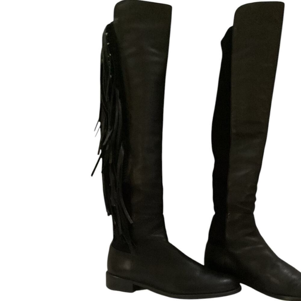 Stuart Weitzman 5050 Fringe Over The Knee Boot In Black Nappa Leather Size 7 - Picture 7 of 16